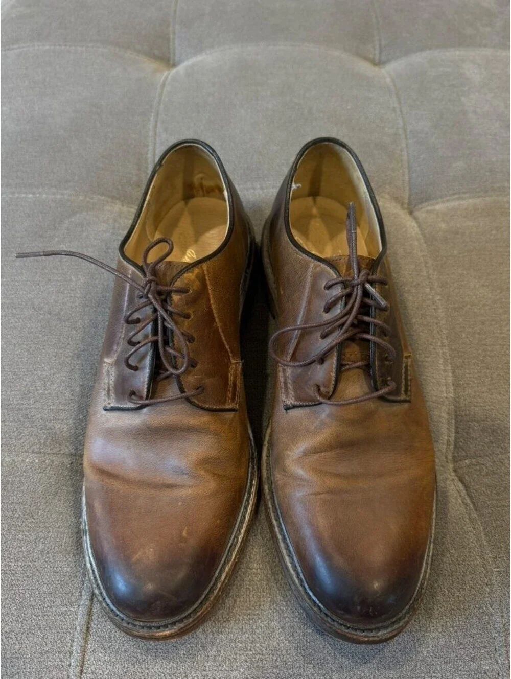 Frye Mens 9.5 D Tan Leather Plain Toe Derby Dress Shoes